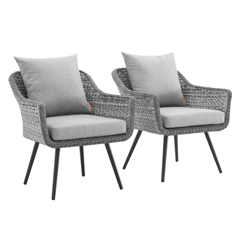 Modway Endeavor Modern Rattan Patio Arm Chair in Gray (Set of 2)
