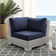 Modway Conway Modern Rattan & Fabric Outdoor Corner Chair in Light Gray/Navy