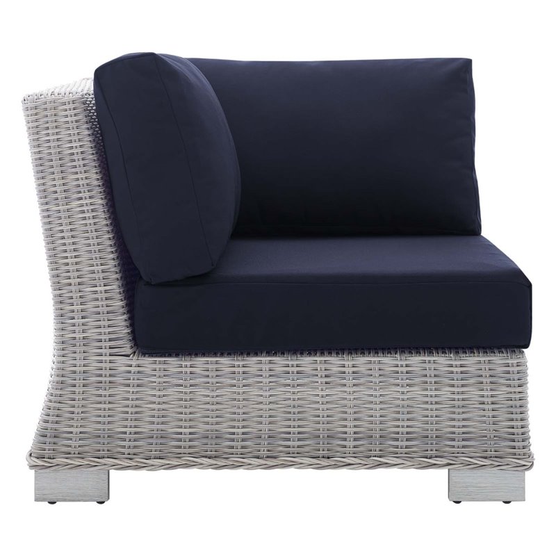Modway Conway Modern Rattan & Fabric Outdoor Corner Chair in Light Gray/Navy