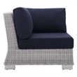 Modway Conway Modern Rattan & Fabric Outdoor Corner Chair in Light Gray/Navy