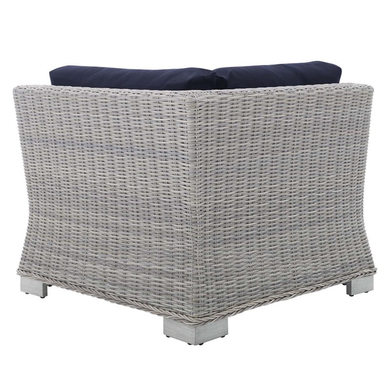 Modway Conway Modern Rattan & Fabric Outdoor Corner Chair in Light Gray/Navy