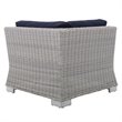 Modway Conway Modern Rattan & Fabric Outdoor Corner Chair in Light Gray/Navy