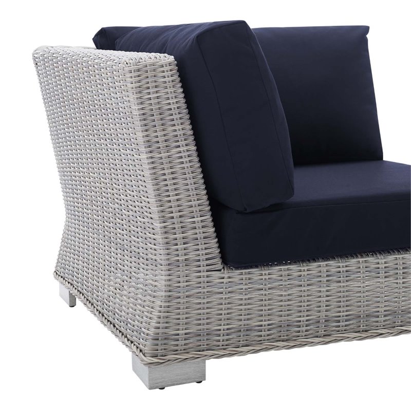 Modway Conway Modern Rattan & Fabric Outdoor Corner Chair in Light Gray/Navy