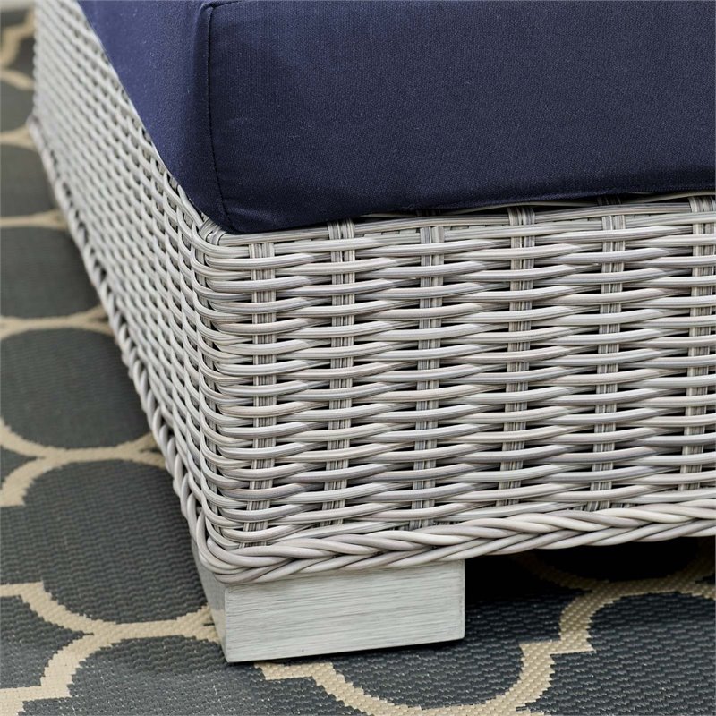 Modway Conway Modern Rattan & Fabric Outdoor Corner Chair in Light Gray/Navy
