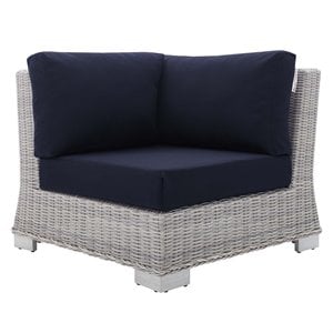 Modway Conway Modern Rattan & Fabric Outdoor Corner Chair in Light Gray/Navy