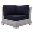 Modway Conway Modern Rattan & Fabric Outdoor Corner Chair in Light Gray/Navy