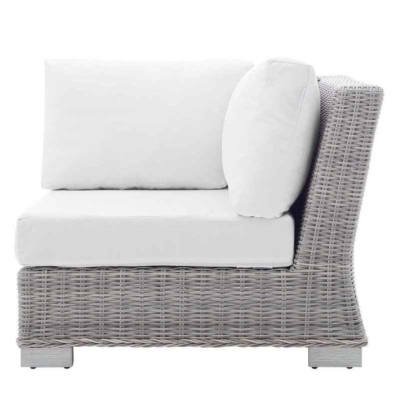 Modway Conway Modern Rattan & Fabric Outdoor Corner Chair in Light Gray/White
