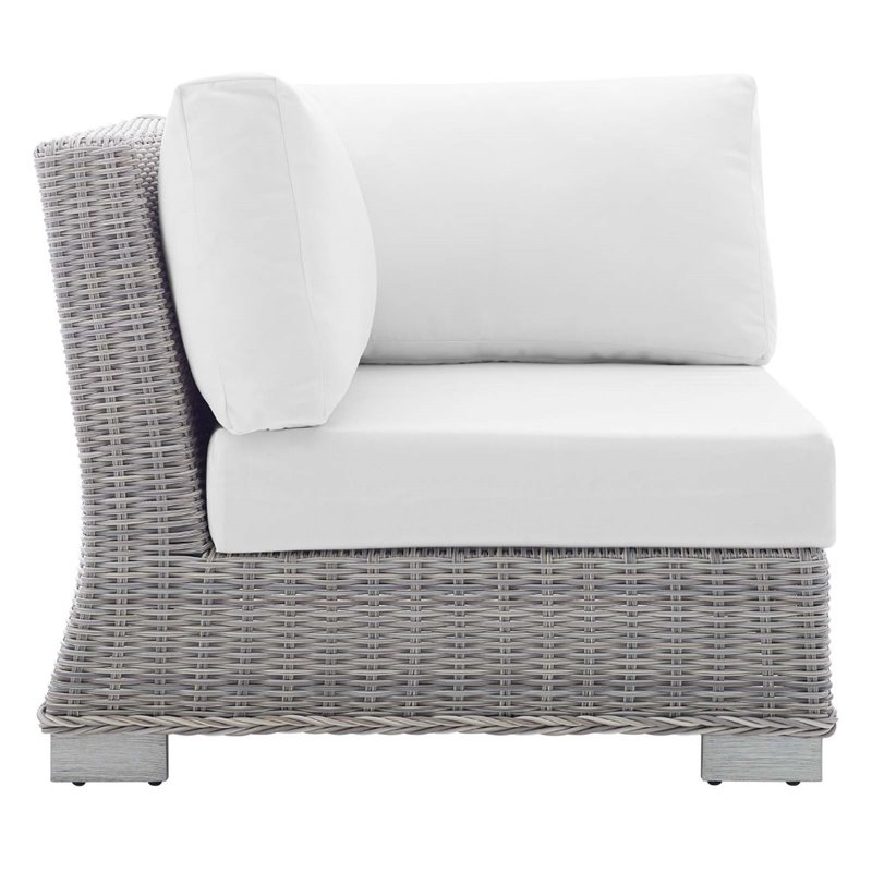 Modway Conway Modern Rattan & Fabric Outdoor Corner Chair in Light Gray/White