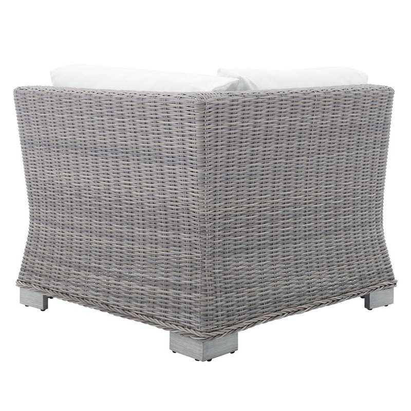 Modway Conway Modern Rattan & Fabric Outdoor Corner Chair in Light Gray/White