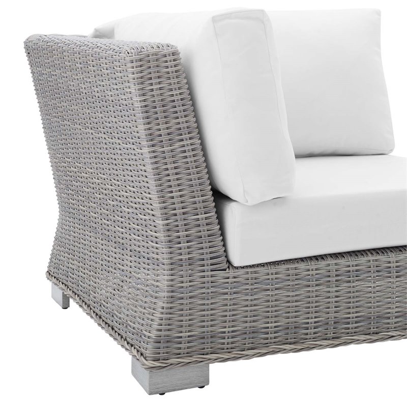 Modway Conway Modern Rattan & Fabric Outdoor Corner Chair in Light Gray/White