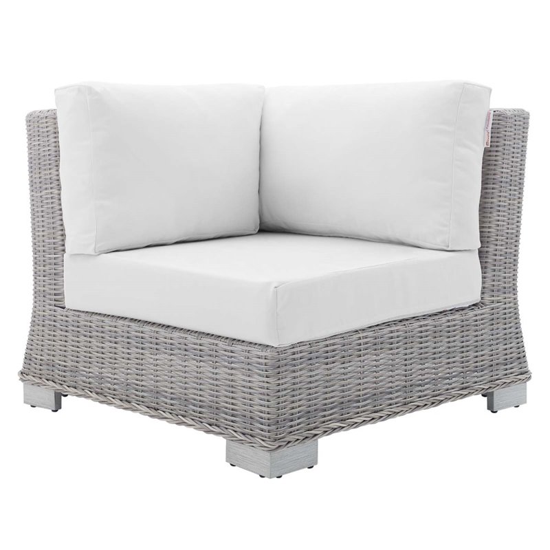 Modway Conway Modern Rattan & Fabric Outdoor Corner Chair in Light Gray/White