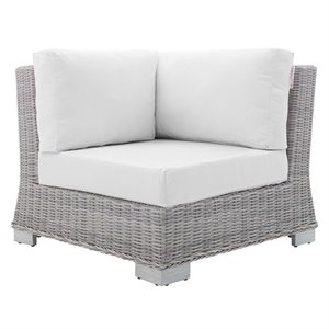 Modway Conway Modern Rattan & Fabric Outdoor Corner Chair in Light Gray/White