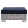 Modway Conway Modern Rattan & Fabric Outdoor Ottoman in Light Gray/Navy