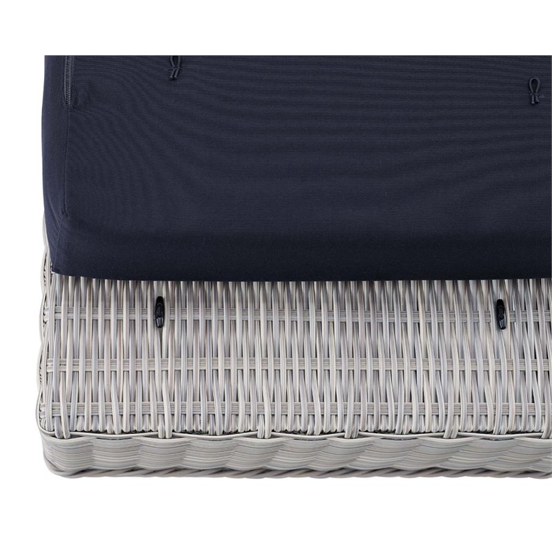 Modway Conway Modern Rattan & Fabric Outdoor Ottoman in Light Gray/Navy