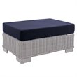 Modway Conway Modern Rattan & Fabric Outdoor Ottoman in Light Gray/Navy