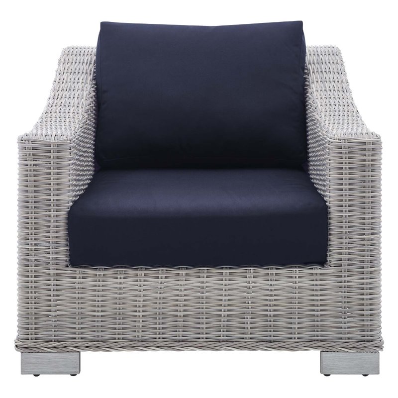 Modway Conway Modern Rattan & Fabric Outdoor Armchair in Light Gray/Navy