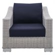 Modway Conway Modern Rattan & Fabric Outdoor Armchair in Light Gray/Navy