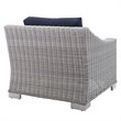 Modway Conway Modern Rattan & Fabric Outdoor Armchair in Light Gray/Navy