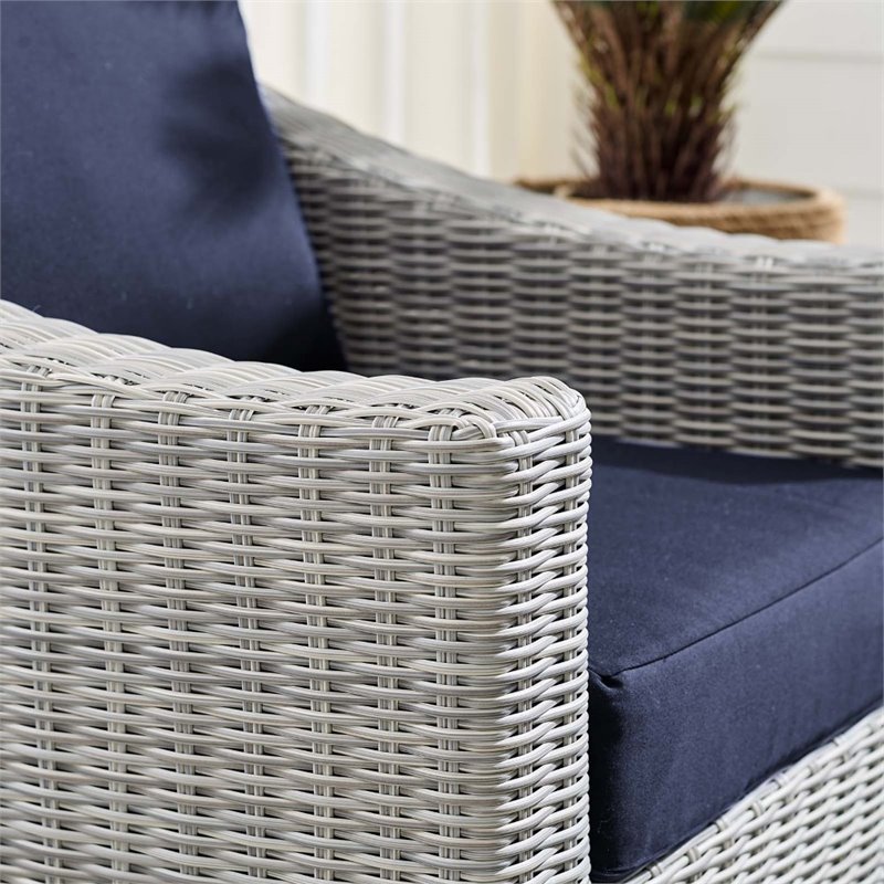 Modway Conway Modern Rattan & Fabric Outdoor Armchair in Light Gray/Navy