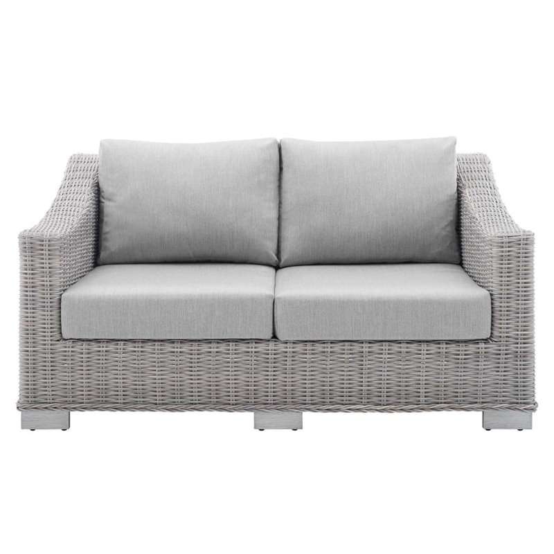 Modway Conway Modern Rattan & Fabric Outdoor Loveseat in Light Gray