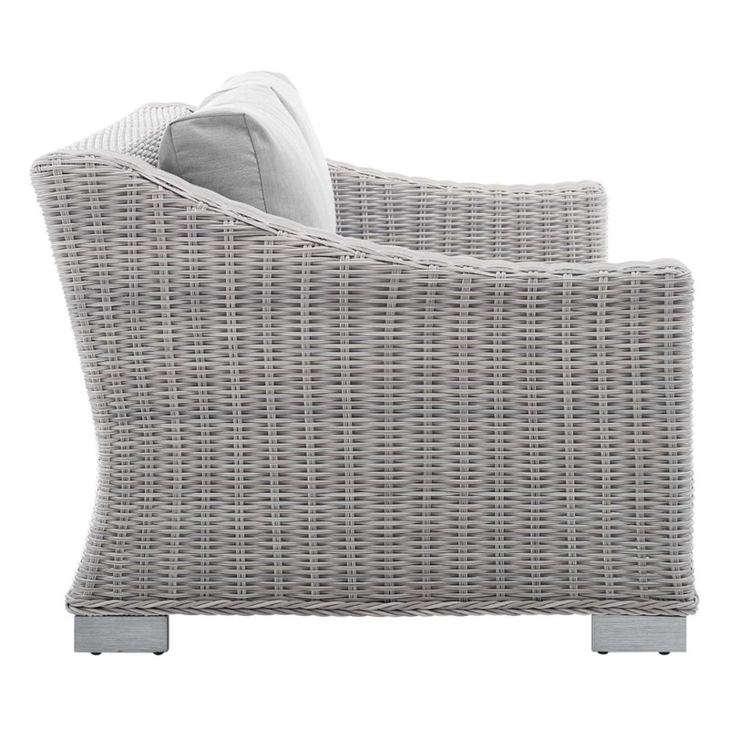 Modway Conway Modern Rattan & Fabric Outdoor Loveseat in Light Gray