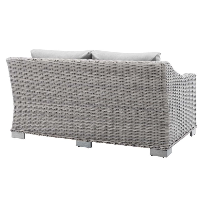 Modway Conway Modern Rattan & Fabric Outdoor Loveseat in Light Gray