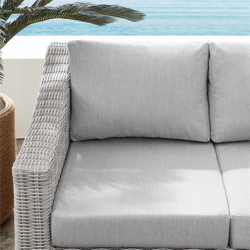 Modway Conway Modern Rattan & Fabric Outdoor Loveseat in Light Gray