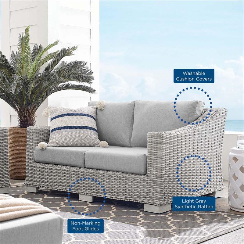 Modway Conway Modern Rattan & Fabric Outdoor Loveseat in Light Gray