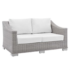 Modway Conway Modern Rattan & Fabric Outdoor Loveseat in White