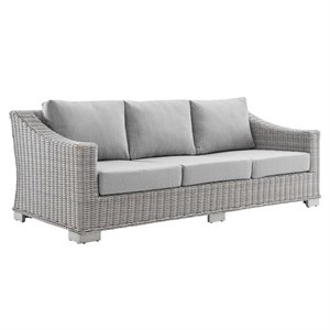 Modway Conway Modern Rattan & Fabric Outdoor Sofa in Light Gray