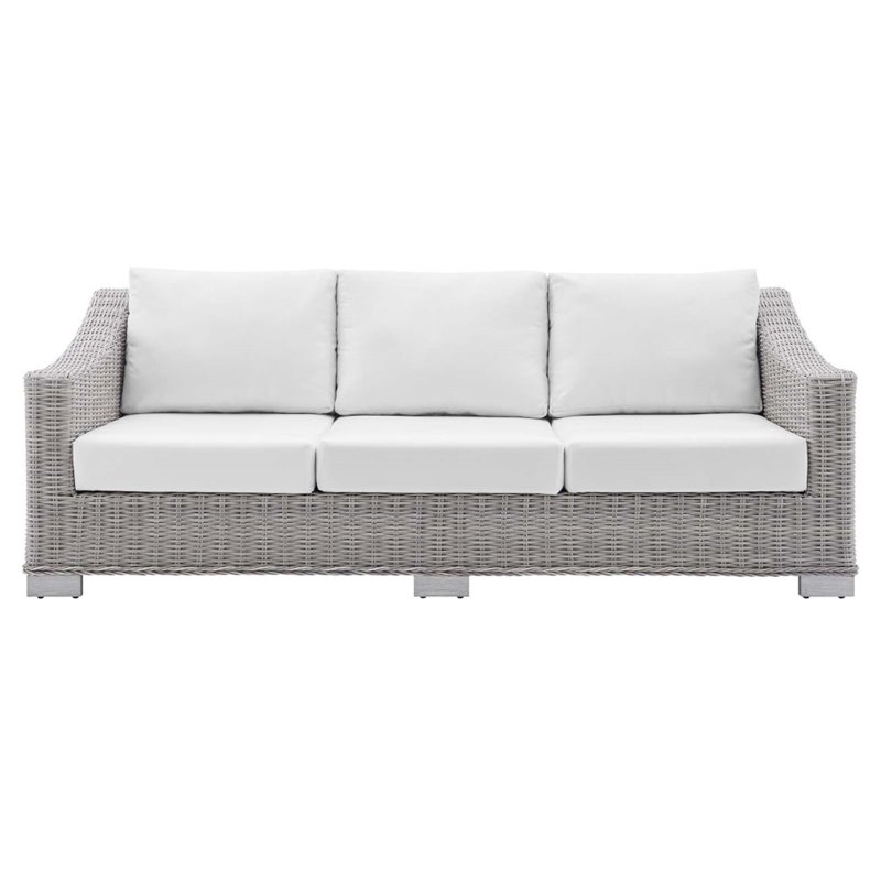 Modway Conway Modern Rattan & Fabric Outdoor Sofa in White/Light Gray