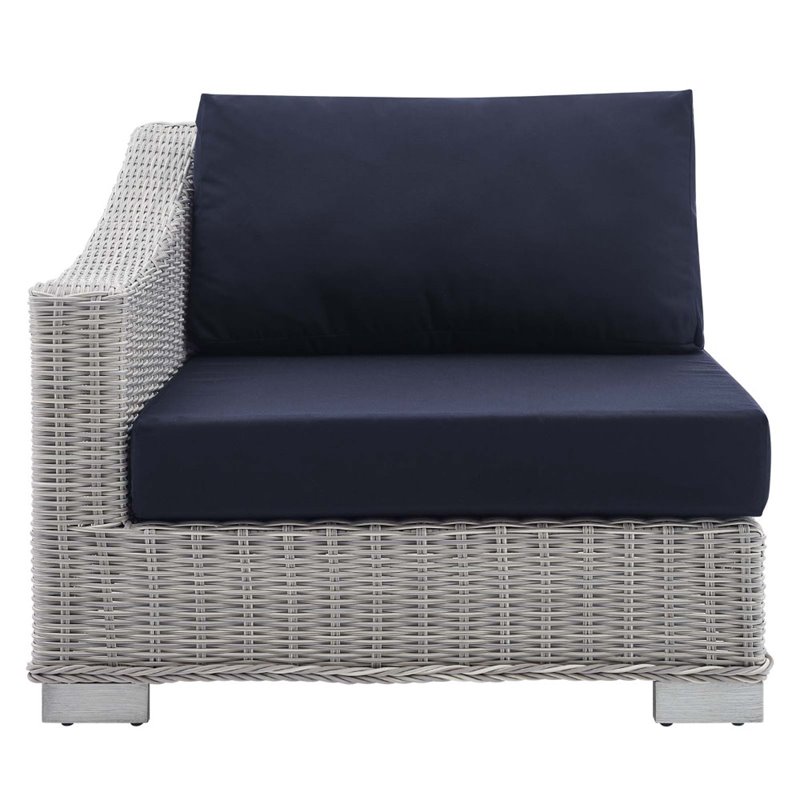 Modway Conway Modern Rattan & Fabric Outdoor Left-Arm Chair in Light Gray/Navy
