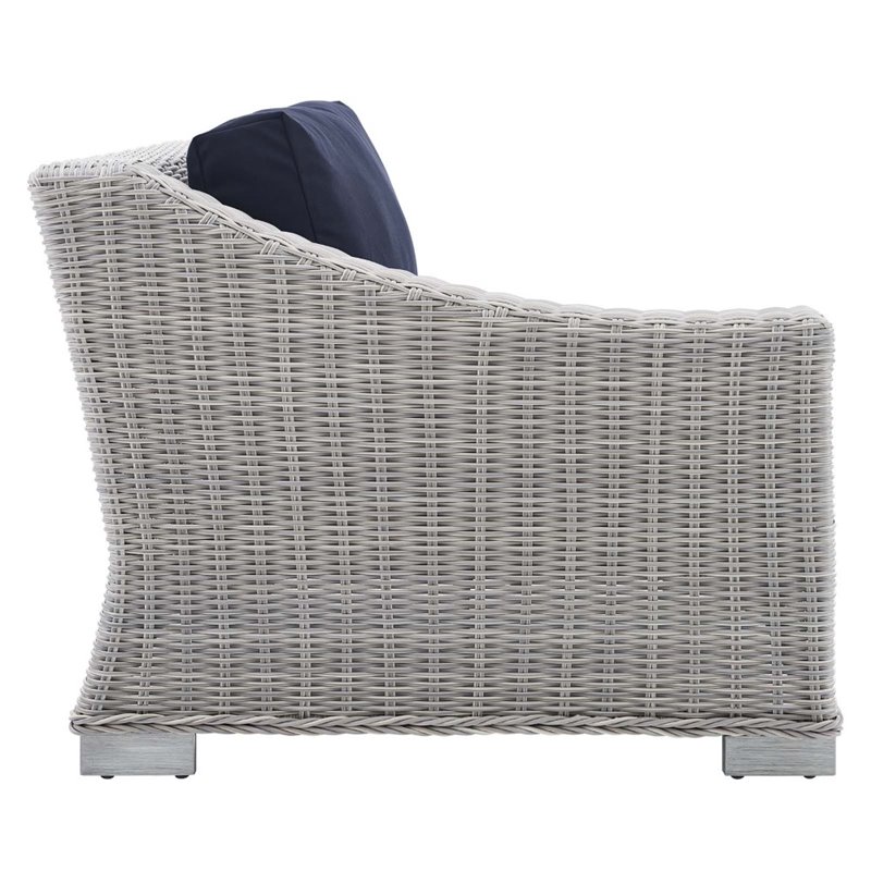 Modway Conway Modern Rattan & Fabric Outdoor Left-Arm Chair in Light Gray/Navy
