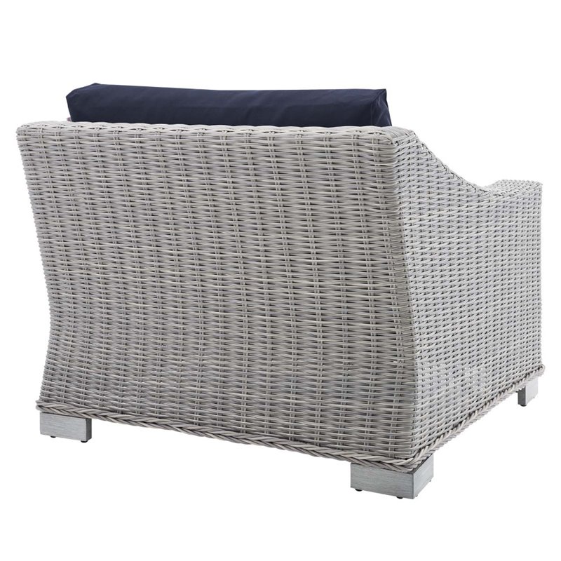 Modway Conway Modern Rattan & Fabric Outdoor Left-Arm Chair in Light Gray/Navy