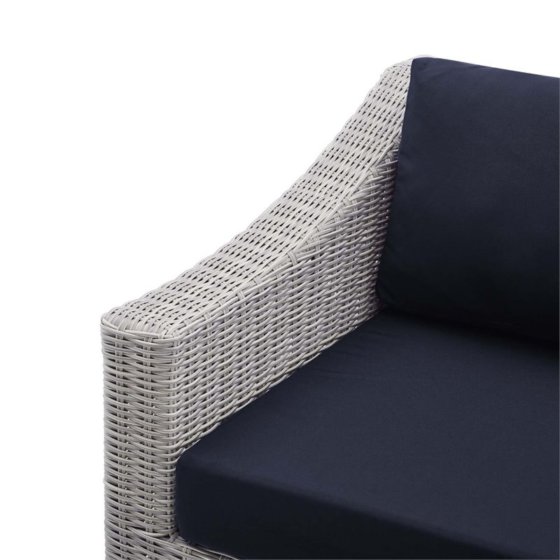 Modway Conway Modern Rattan & Fabric Outdoor Left-Arm Chair in Light Gray/Navy
