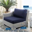 Modway Conway Modern Rattan & Fabric Outdoor Left-Arm Chair in Light Gray/Navy