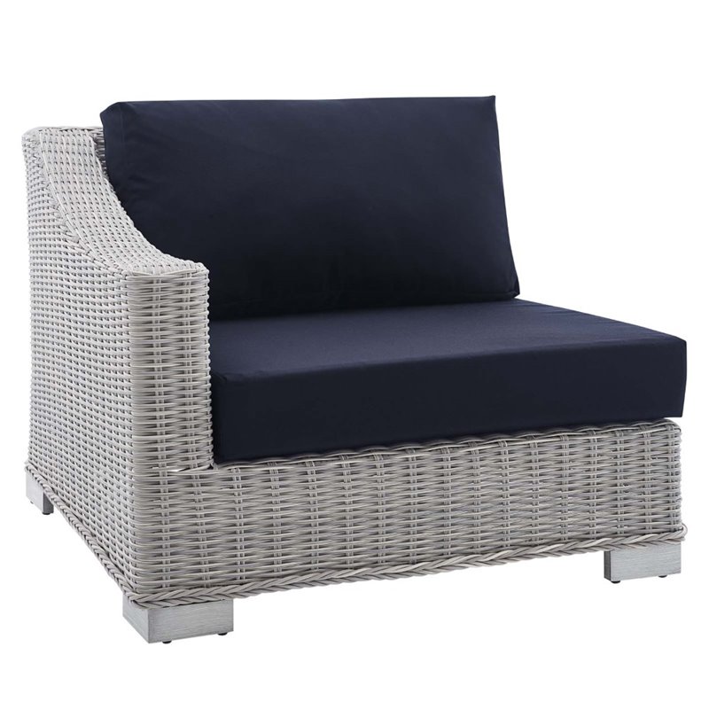 Modway Conway Modern Rattan & Fabric Outdoor Left-Arm Chair in Light Gray/Navy