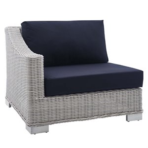 Modway Conway Modern Rattan & Fabric Outdoor Left-Arm Chair in Light Gray/Navy