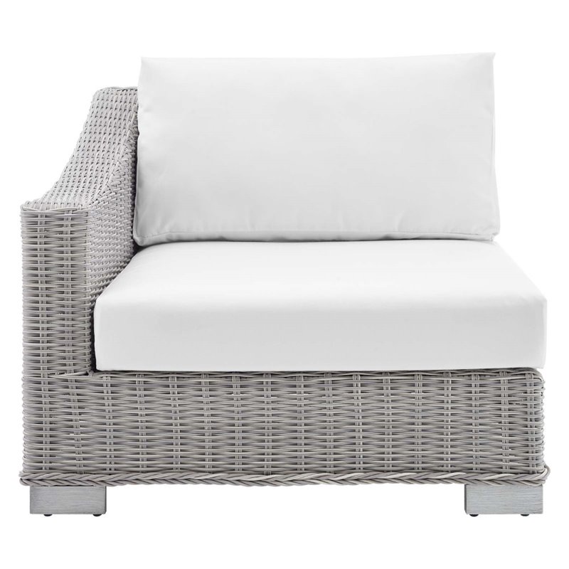 Modway Conway Modern Rattan & Fabric Outdoor Left-Arm Chair in Light Gray/White