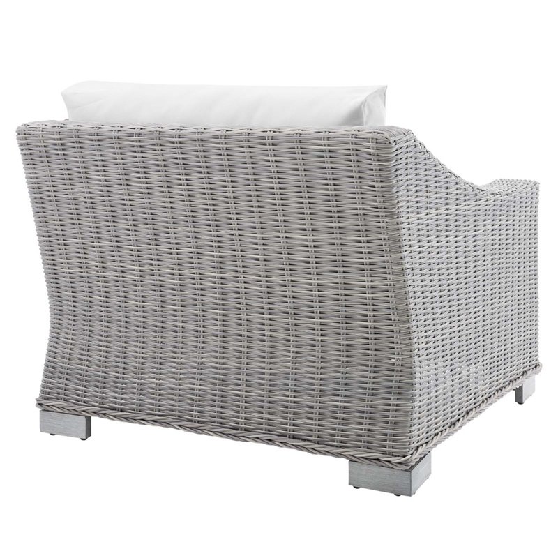 Modway Conway Modern Rattan & Fabric Outdoor Left-Arm Chair in Light Gray/White