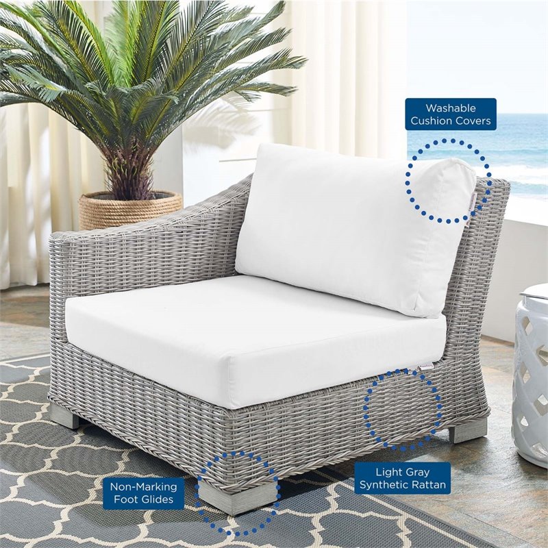Modway Conway Modern Rattan & Fabric Outdoor Left-Arm Chair in Light Gray/White