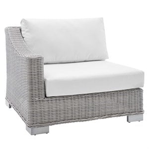 Modway Conway Modern Rattan & Fabric Outdoor Left-Arm Chair in Light Gray/White