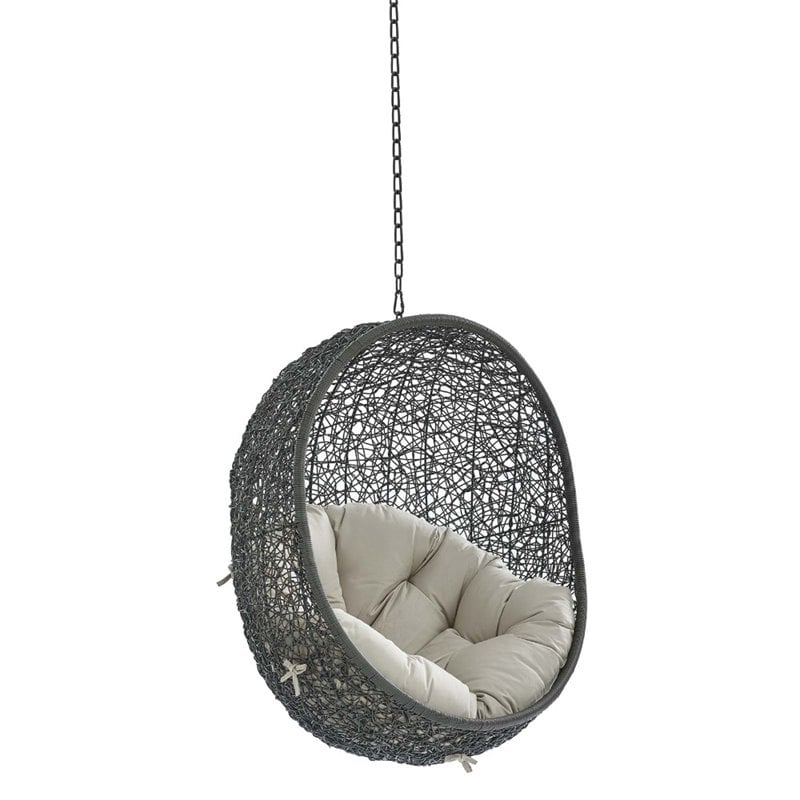 Modway Hide Fabric Outdoor Patio Swing Chair without Stand in Gray/Beige