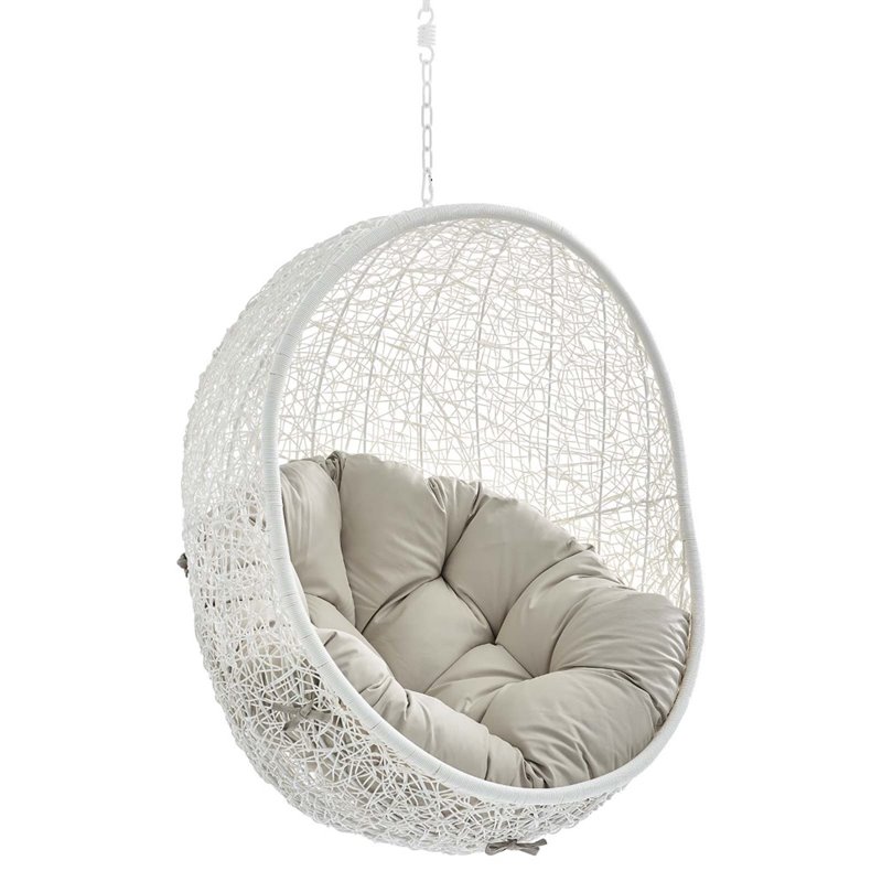 Modway Hide Fabric Outdoor Patio Swing Chair without Stand in White/Beige