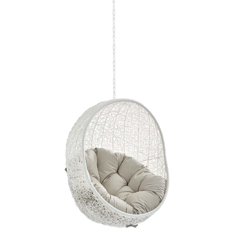 Modway Hide Fabric Outdoor Patio Swing Chair without Stand in White/Beige