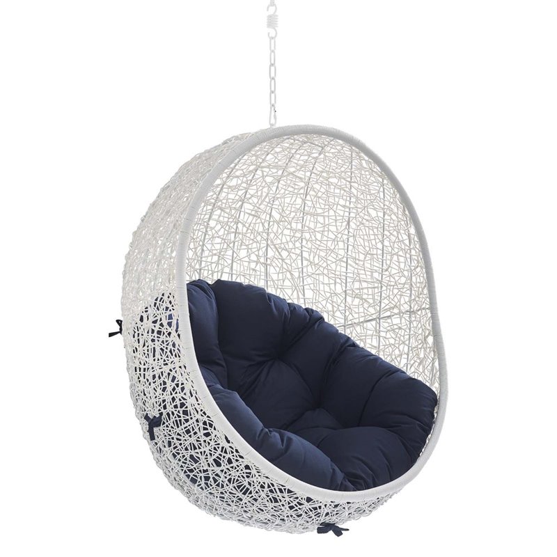 Modway Hide Fabric Outdoor Patio Swing Chair without Stand in White/Navy