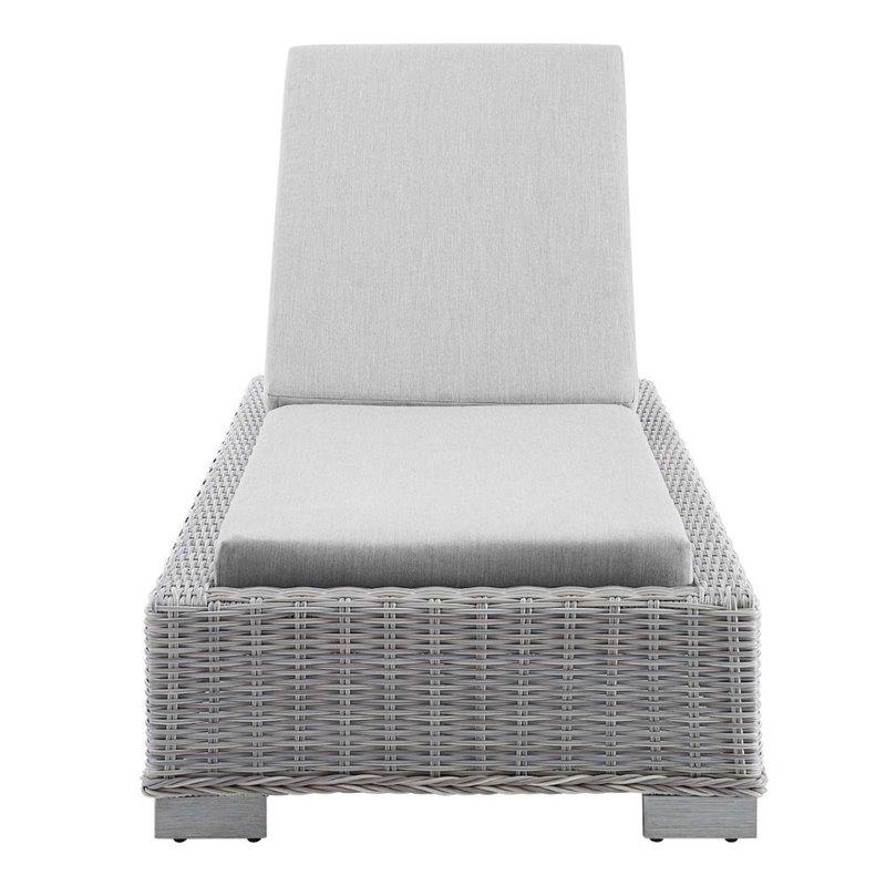 Modway Conway Modern Rattan & Fabric Patio Chaise Lounge in Light Gray