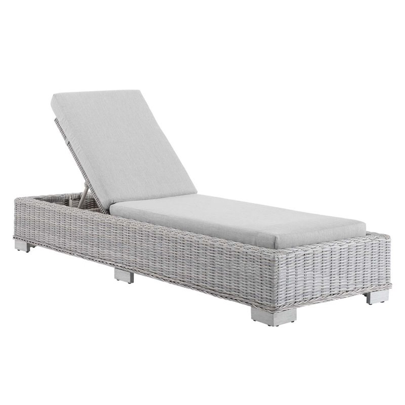 Modway Conway Modern Rattan & Fabric Patio Chaise Lounge in Light Gray