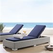 Modway Conway Modern Rattan & Fabric Patio Chaise Lounge in Light Gray/Navy