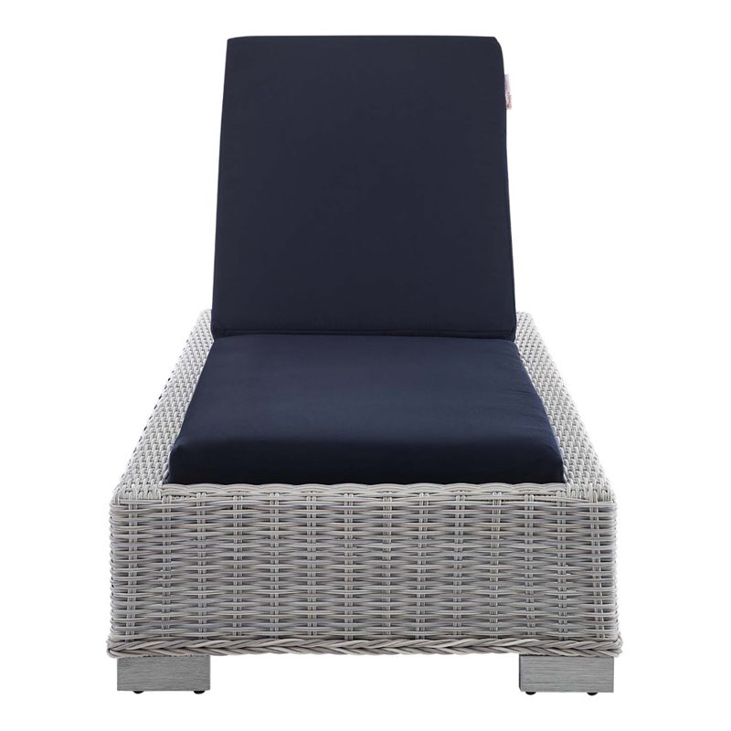 Modway Conway Modern Rattan & Fabric Patio Chaise Lounge in Light Gray/Navy